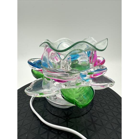 Electric Glass Lotus Flower Touch Lamp Essential Oil /Wax Burner Tart Warmer - Picture 3 of 8
